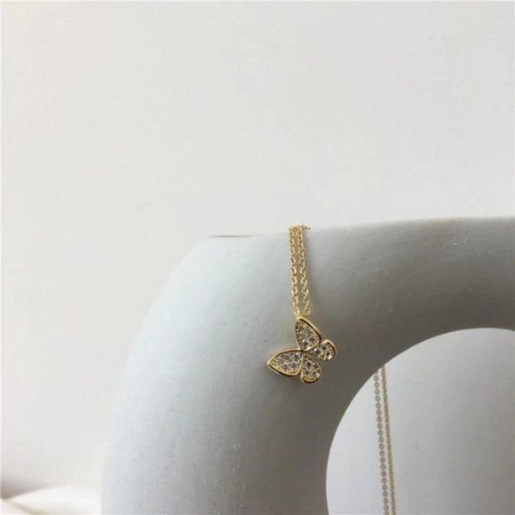 925 Sterling Silver Diamond Butterfly Necklace P - Picture 6 of 11